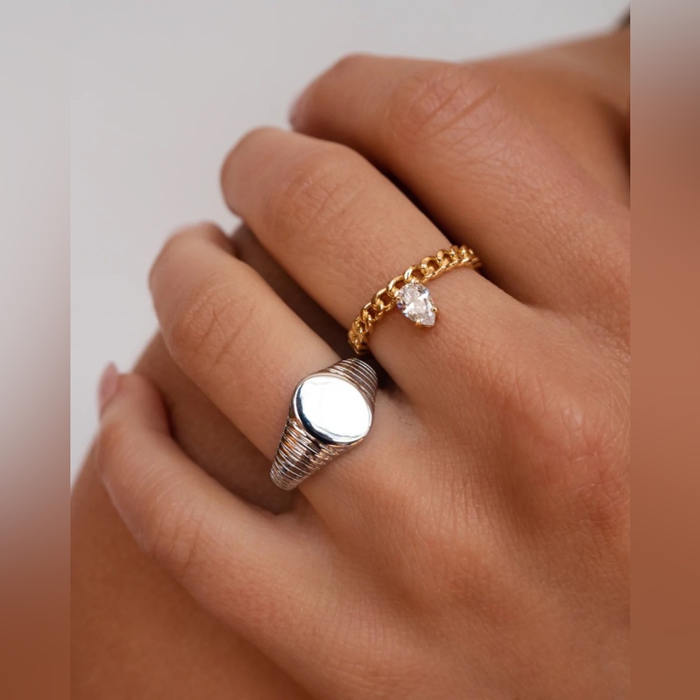 LUV AJ GOLD PEAR CHAIN RING SHASHI GORJANA BASIQUE MEJURI BAGATIBA KENDRA SCOTT